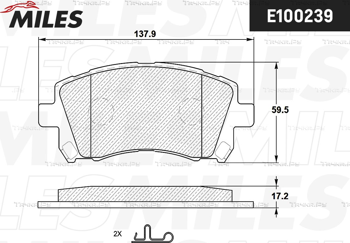 Тормозные колодки Miles (Semi-Metallic) передние для Subaru Legacy IV 2003-2005. Артикул E100239