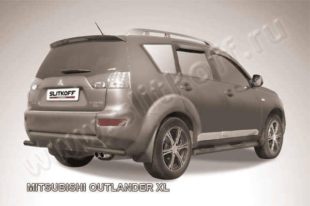 Защита Slitkoff задняя d57 уголки ЧЕРНАЯ матовая для Mitsubishi Outlander XL 2006-2010. Артикул MXL012B