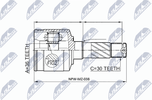 Шрус внутренний (граната) NTY передний левый для Mazda BT-50 I 2006-2015. Артикул NPW-MZ-038