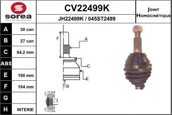 Шрус наружный (граната) EAI передний для Audi Q7 I (4L) 2006-2010. Артикул CV22499K