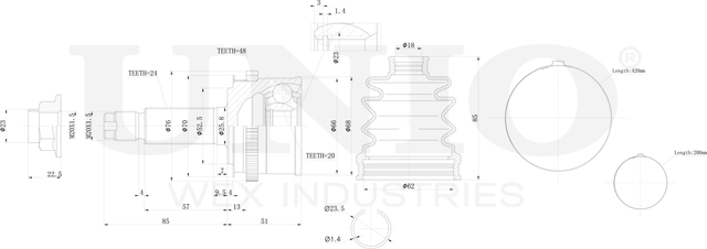 ШРУС наружный (Unio). Артикул CVJ-20224