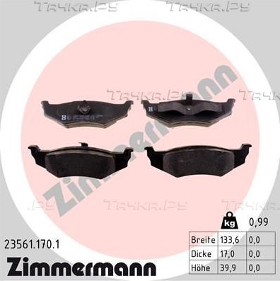 Тормозные колодки Zimmermann задние для Dodge Neon I 1994-1999. Артикул 23561.170.1