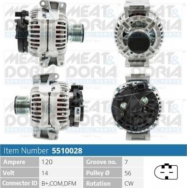 Генератор Meat & Doria для Mercedes-Benz CLK-Класс II (C209, A209) 2002-2010. Артикул 5510028