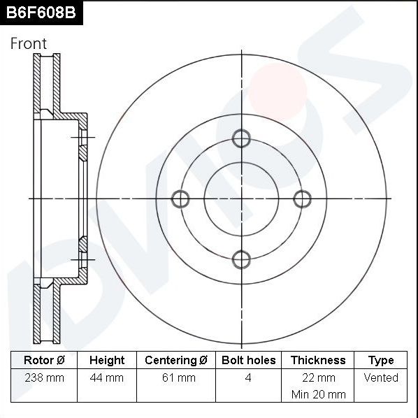 Тормозной диск Advics для Nissan Micra K13 2010-2016. Артикул B6F608B