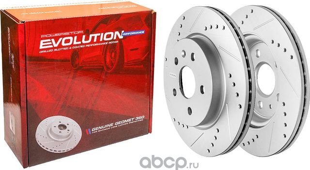 Задний тормозной диск Evolution с перфорацией и насечками, в покрытии GEOMET Pow (Powerstop). Артикул AR82146