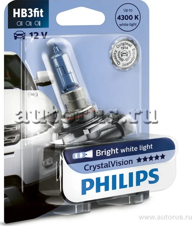 Лампа 12V HB3 65W P20d 4300K блистер (1шт.) Crystal Vision PHILIPS. Артикул 9005CVB1
