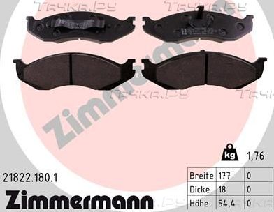 Тормозные колодки Zimmermann передние для Jeep Cherokee II (XJ) 1984-2001. Артикул 21822.180.1