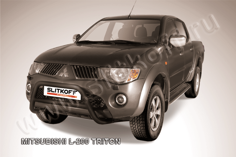 Кенгурятник Slitkoff d57 низкий ЧЕРНЫЙ матовый для Mitsubishi L200 IV Triton 2006-2015. Артикул ML008B