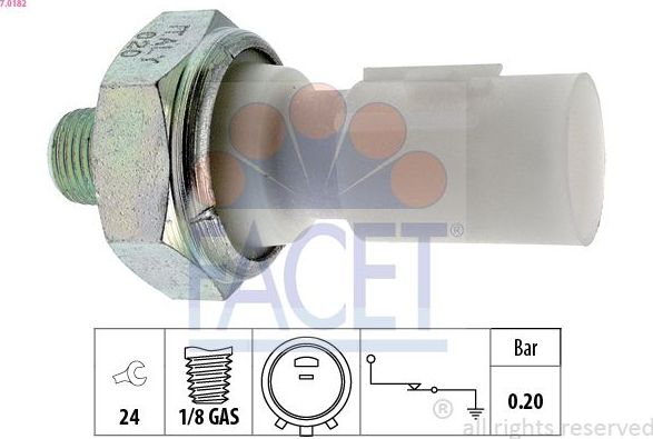 Датчик давления масла Facet Made in Italy - OE Equivalent. Артикул 7.0182