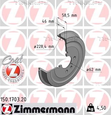 Тормозной барабан Zimmermann Coat Z задний для BMW 3 II (E30) 1982-1993. Артикул 150.1703.20