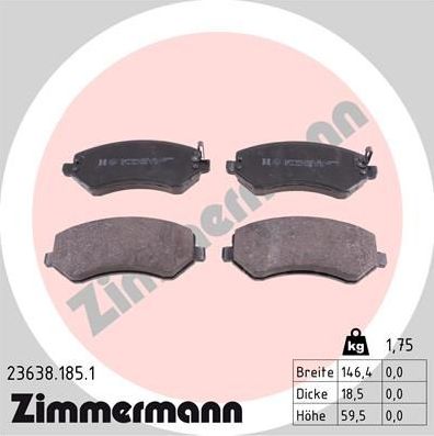 Тормозные колодки Zimmermann передние для Chrysler Voyager IV 2000-2008. Артикул 23638.185.1