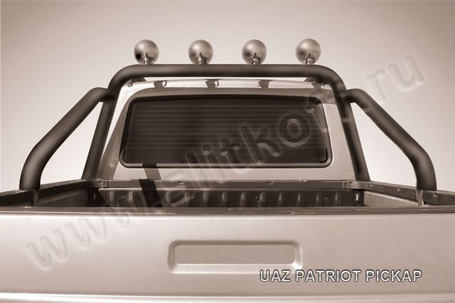 Защита Slitkoff в кузов d76 с креплениями под ПТФ ЧЕРНАЯ матовая для УАЗ Pickup 2007-2014. Артикул z