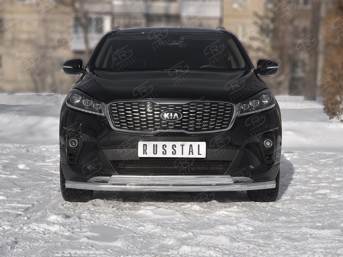 Защита RusStal переднего бампера d63 секции-d75x42 дуга для Kia Sorento III Prime рестайлинг 2017-2020. Артикул KSPZ-003136
