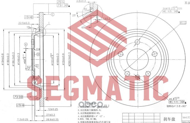 SBD30093162 Диск тормозной зад. для ам Audi Q5 (08-), Audi A4A5 all 07, D=300mm (Segmatic). Артикул SBD30093162