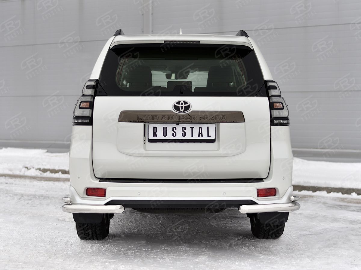 Защита RusStal заднего бампера уголки d63 секции-d42 секции для Toyota Land Cruiser Prado 150 Black Onyx 2020-2026. Артикул LCPZ-003554