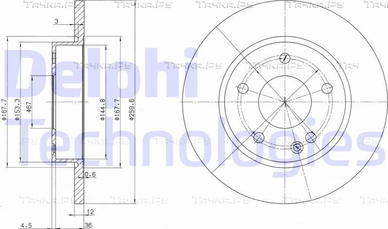 Тормозной диск Delphi передний для Mercedes-Benz A-Класс I (W168) 1998-2004. Артикул BG3394