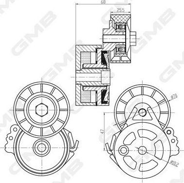 Натяжной ролик (натяжитель) приводного клинового зубчатого ремня (в сборе) GMB. Артикул GAT20770