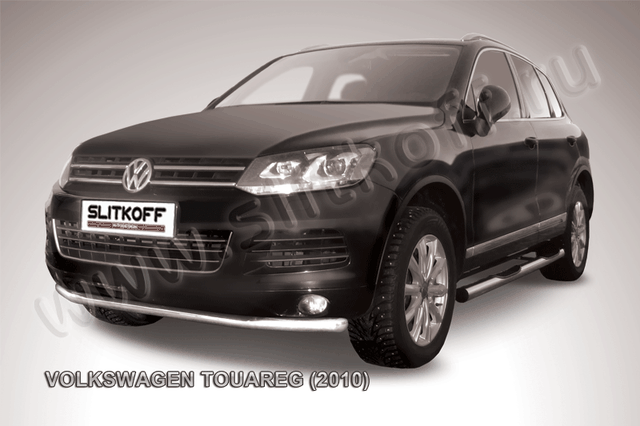 Защита Slitkoff переднего бампера d57 для Volkswagen Touareg II 2010-2014. Артикул VWTR-005