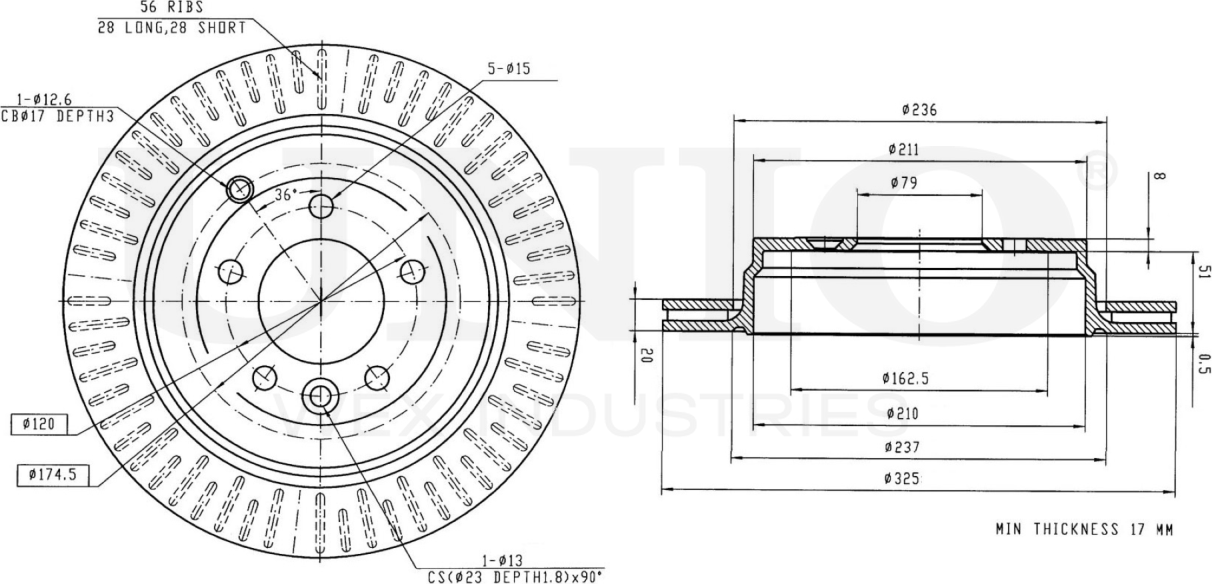 Диск тормозной (Unio). Артикул BRD-20336