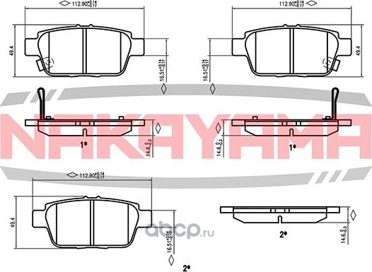 Торм.колодки задн. HONDA RIDGELINE 06-, ACURA TL 09 (Nakayama). Артикул HP8867NY