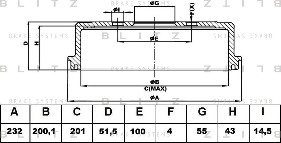 Барабан тормозной TOYOTA YARIS 99 (Blitz). Артикул BT0122