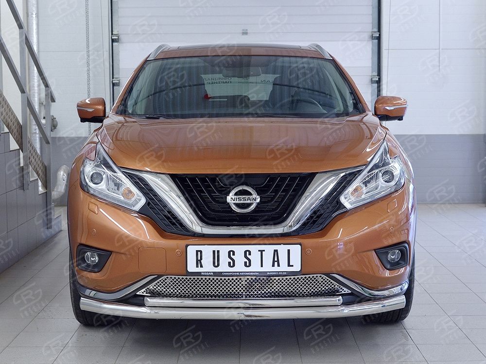 Защита RusStal переднего бампера d63 секция-d42 дуга для Nissan Murano Z52 2016-2026. Артикул NMUZ-002402