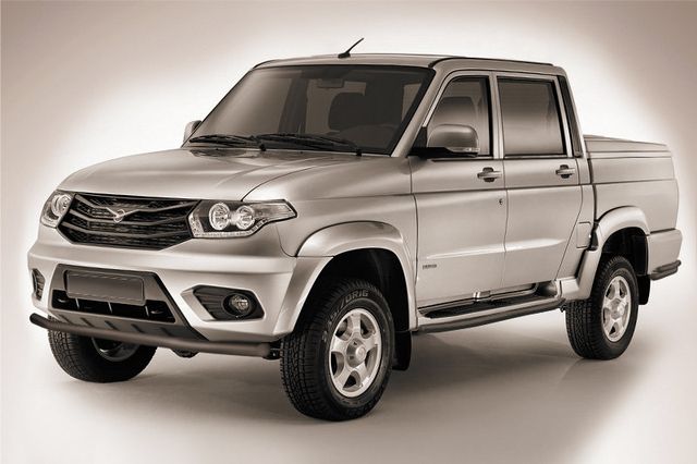 Защита Slitkoff переднего бампера d57 для УАЗ Pickup I рестайлинг 2014-2026 Черная. Артикул UPpic14-004B