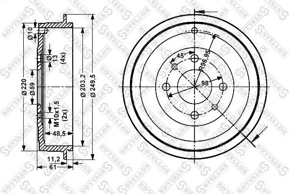 Тормозной барабан Stellox задний для Fiat Marea 1996-2002. Артикул 6025-2314-SX