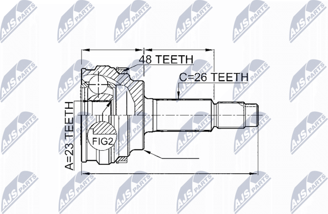Шрус внутренний (граната) NTY передний для Toyota Prius II (XW20) 2003-2009. Артикул NPZ-TY-004