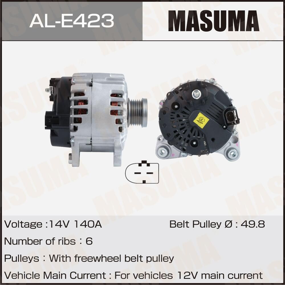 Генератор MASUMA, AUDI / BCWVA. CHYB, CAVG,CTHG,CTJA (14V/140A). Артикул ALE423