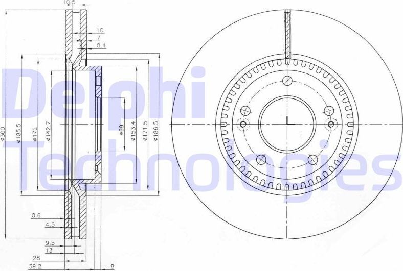 Тормозной диск Delphi передний для Hyundai Tucson I 2008-2010. Артикул BG4011
