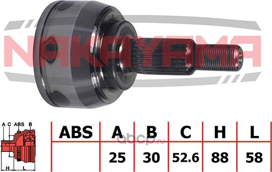 ШРУС внешн. к-кт RENAULT SCENIC II 1.5DCI 03- (25x30x146x52.6) (Nakayama). Артикул NJ579NY