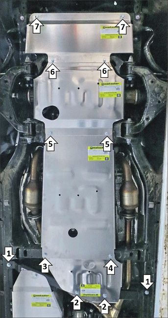 Защита Мотодор для картера, КПП, переднего дифференциала, радиатора и РК Toyota Sequoia 2022-2026. Артикул 32529