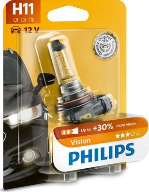 H11 12V-55W (PGJ19-2) ( +30% света) Vision (блистер 1шт.) Philips Vision. Артикул 12362PRB1