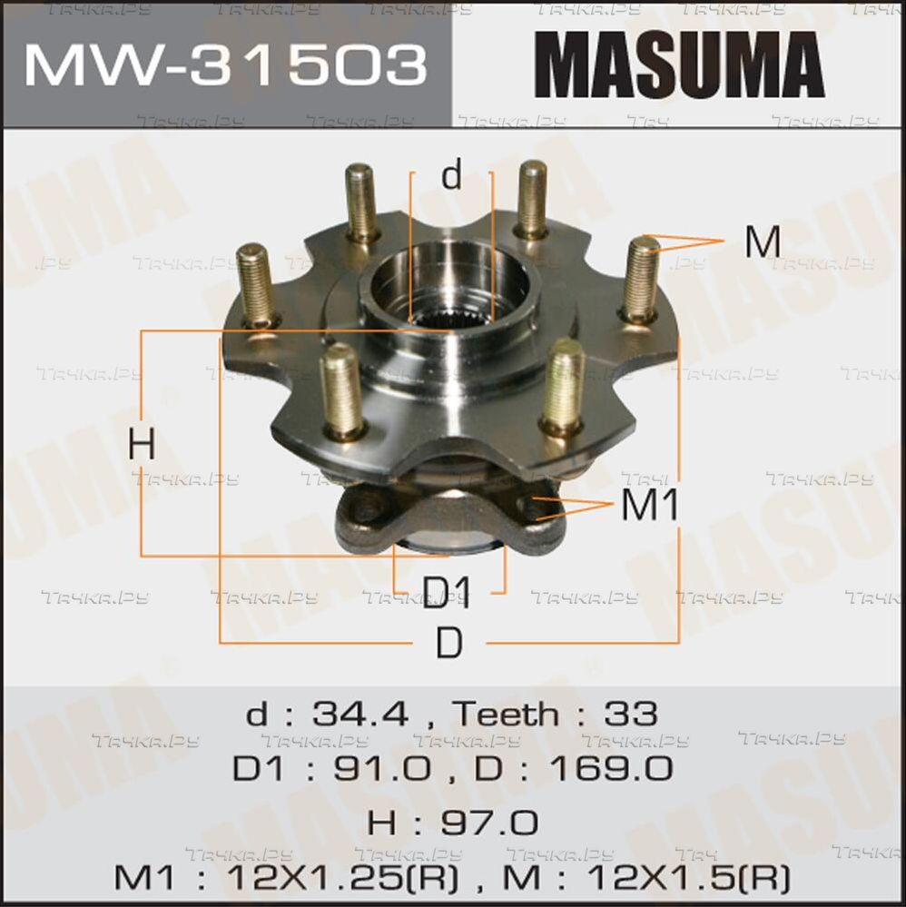 Ступица колеса с интегрированным подшипником Masuma задняя для Mitsubishi Pajero III 2000-2007. Артикул MW-31503