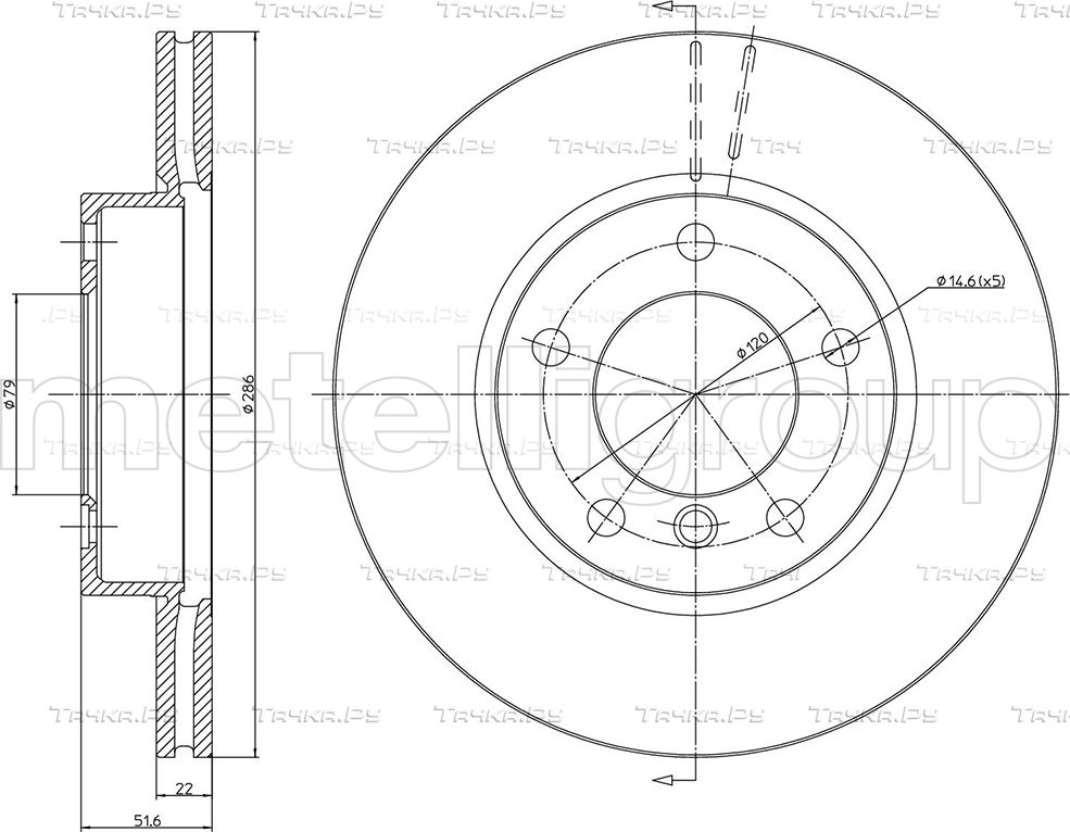 Тормозной диск Metelli передний для BMW Z4 I (E85/E86) 2003-2009. Артикул 23-0474C