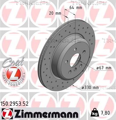 Тормозной диск Zimmermann Sport Coat Z задний правый для BMW 7 VI (G11/G12) 2015-2020. Артикул 150.2953.52