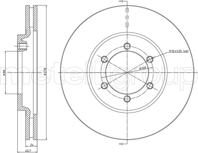 Тормозной диск Metelli передний для Daewoo Korando 1999-2001. Артикул 23-0711