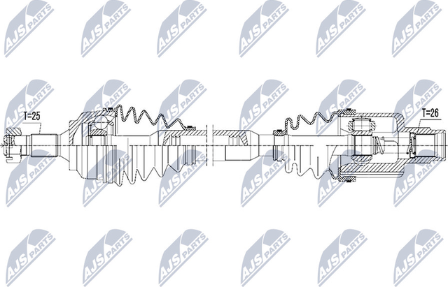 Полуось (привод в сборе, приводной вал) NTY передняя правая для Peugeot 2008 I 2013-2026. Артикул NPW-PE-043