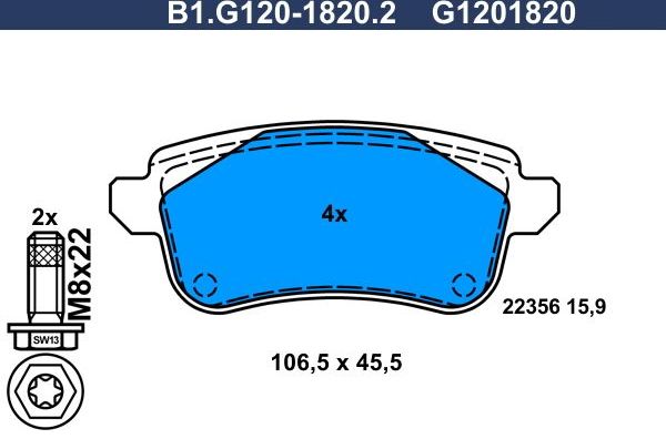 Тормозные колодки Galfer. Артикул B1.G120-1820.2