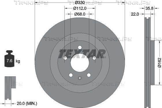 Тормозной диск Textar Pro задний для Mercedes-Benz GLA II (H247) 2020-2026. Артикул 92324303