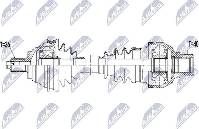 Полуось (привод в сборе, приводной вал) NTY передняя левая для Audi A3 II (8P) 2007-2013. Артикул NPW-VW-174
