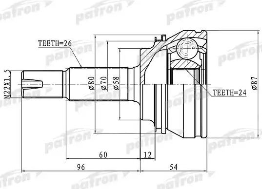 Шрус наружный (граната) Patron передний для Toyota Corolla E120, E130 2001-2007. Артикул PCV1441
