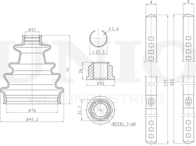 Пыльник ШРУС, комплект (Unio). Артикул DUC-30081K