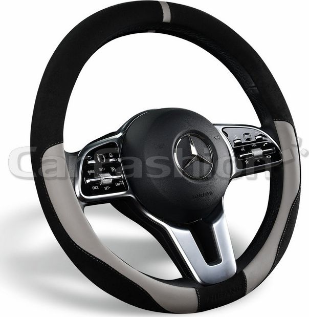 Оплётка на руль CarFashion Tag (размер M, искусственная замша/экокожа, цвет ЧЕРНЫЙ/СЕРЫЙ). Артикул 31606