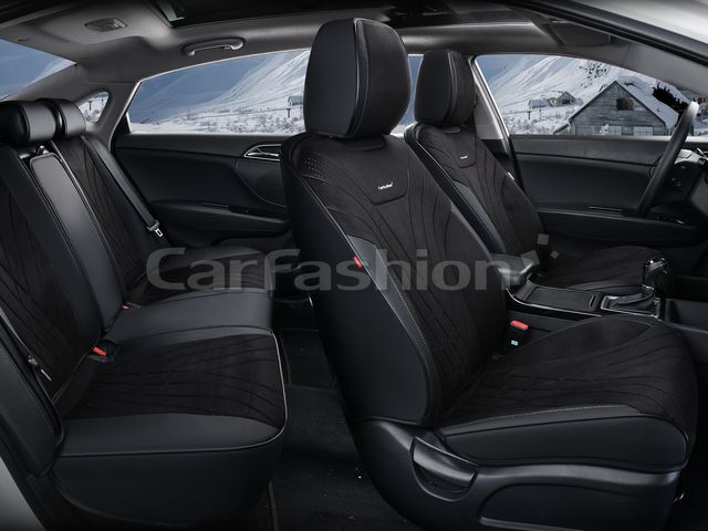 Чехлы универсальные каркасные CarFashion 5D Consul Plus на сидения авто, цвет Черный/Черный/Темно-серый. Артикул 27324