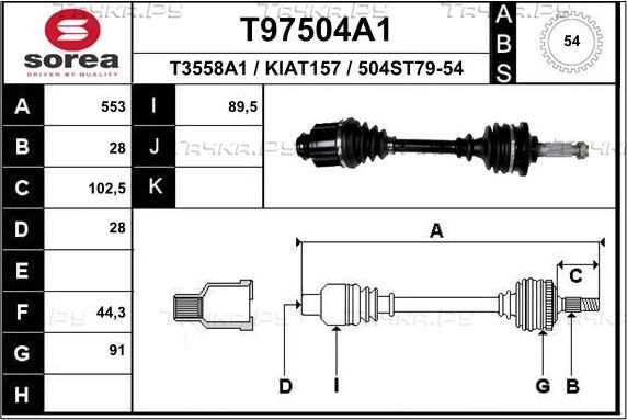 Полуось (привод в сборе, приводной вал) EAI. Артикул T97504A1