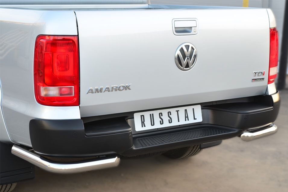Защита RusStal заднего бампера уголки d63 для Volkswagen Amarok 2010-2015. Артикул VAKZ-001566