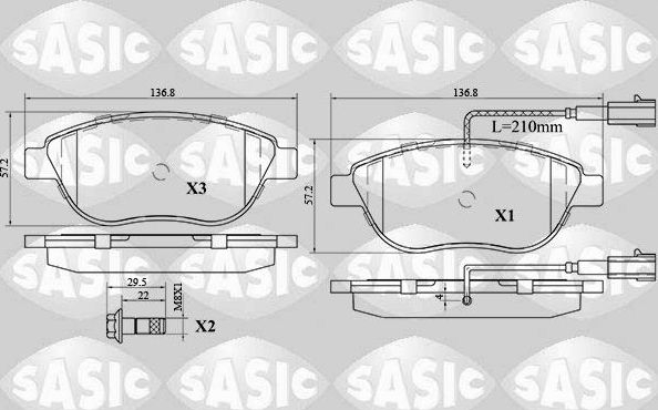 Тормозные колодки Sasic передние для Fiat Doblo I 2003-2015. Артикул 6216030