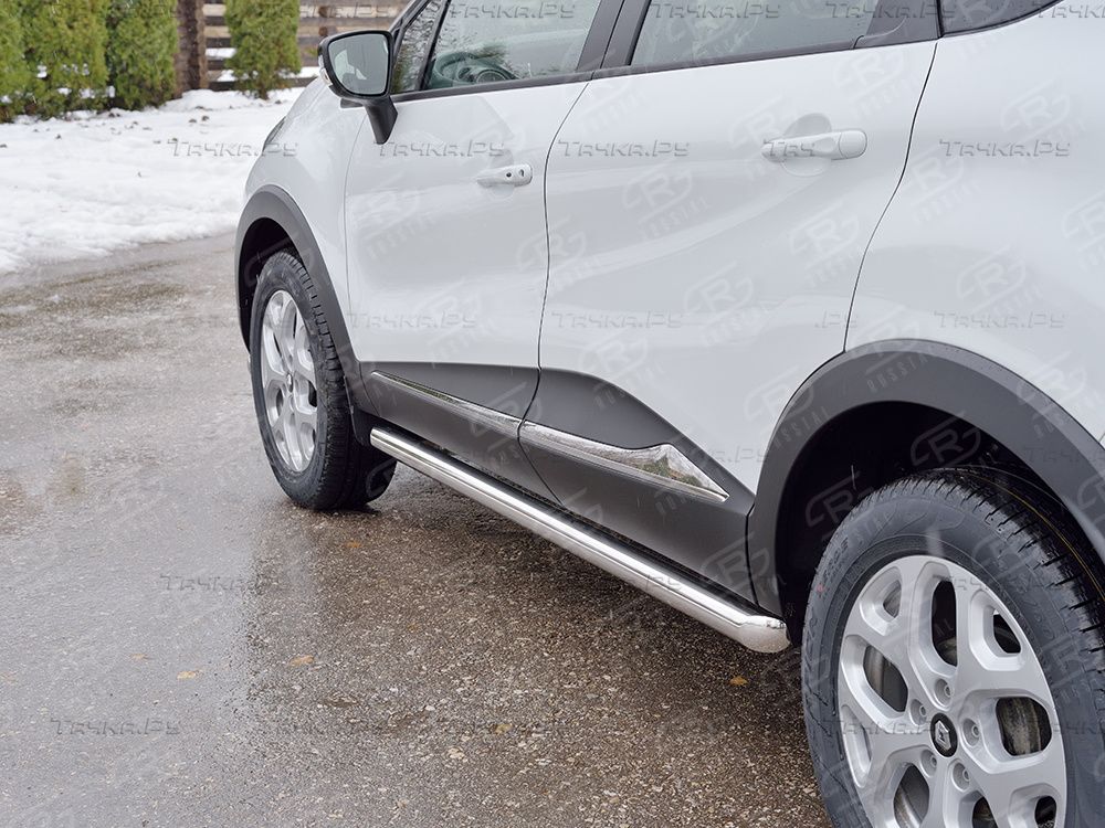 Защита RusStal порогов труба d63 (Вариант 1) для Renault Kaptur 2016-2026. Артикул RKPT-0024661
